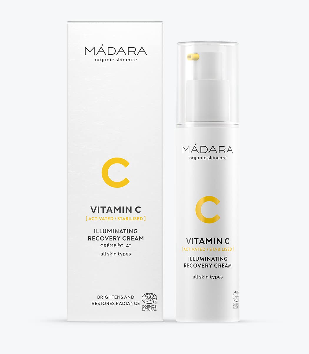 Madara Organic Skincare | Vitamin C Illuminating Recovery Cream – 50 ml, Vitamin C moisturiser with hyaluronic acid, Hydrating and brightening face cream, All skin types, Vegan, Ecocert certified