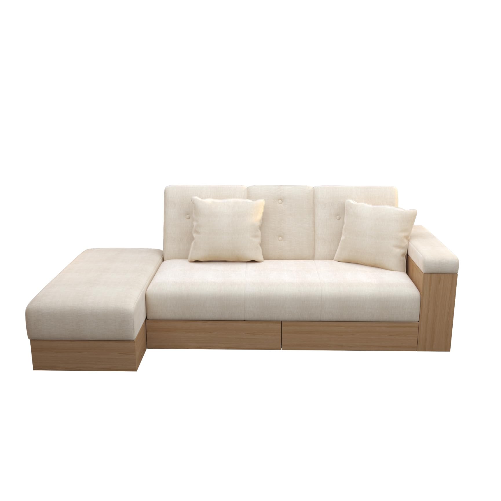 JINS&VICO Convertible Sofa Bed with Side Two-Tier Storage Rack, L Shaped Sleeper Sofa with Storage Drawers and 2 Cup Holders, Multi-Functional Futon Sofa for Living Room, Bedroom and Office, Beige (Middle piece/Armless only)