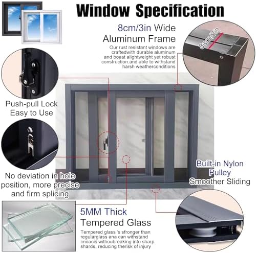 Horizontal Sliding Basement Window, Aluminum Replacement Ventilation Window (50x28in / 125x70cm) - Energy Efficient, Weatherproof Design for Improved Airflow and Security