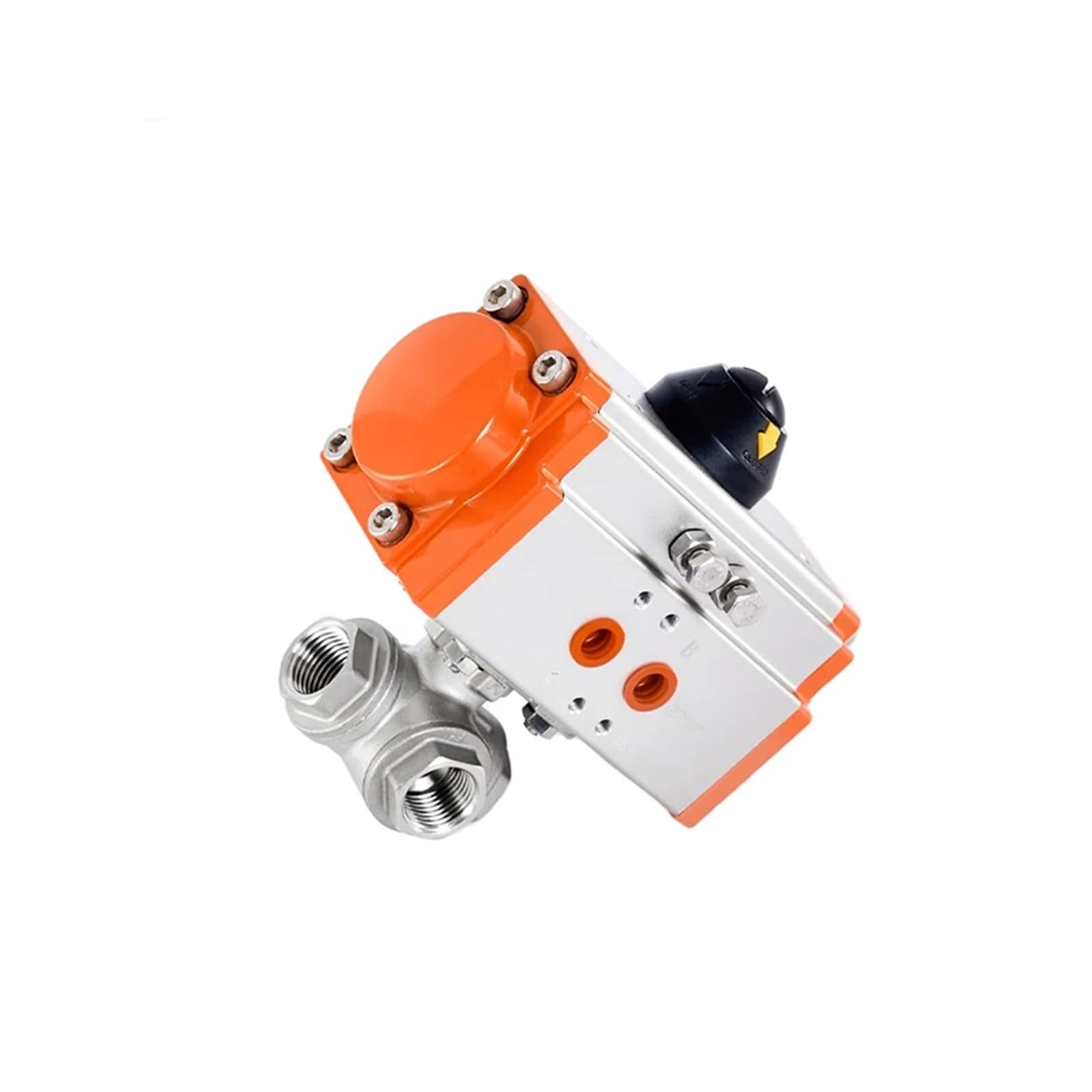 Vanne à bille pneumatique 1 1/4 filetée inox 3 voies T déconnexion rapide double effet