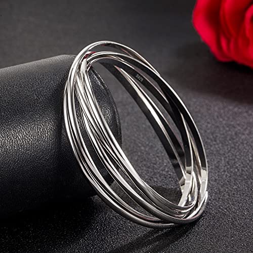 Fashion Women 925 Sterling Silver Bracelet five Smooth Combination Stackable Bangles Diameter 60-65 -68 MM Solid Silver On Bangle Cuff Fine Jewelry Gifts4