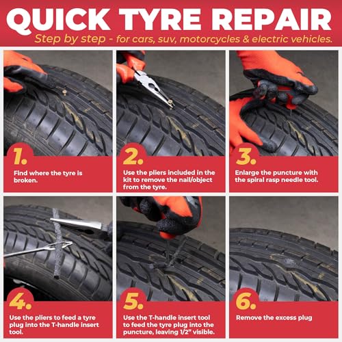 GADLANE Juego Premium de Reparación de Neumáticos Sin Cámara - 7 Piezas para Coche, Motocicleta, Camión, ATV, Jeep, Tractor y Más - Juego de Reparación de Pinchazos de Neumáticos Sin Cámara para Coche - imagen 7
