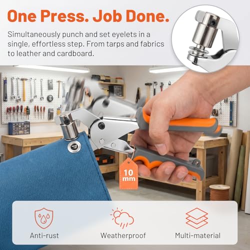 Miniatura 2 de Remachadora De Ojales Set Con 200 Ojales 10mm,Remachadora Ojales Con Sistema De Palanca Y Guía Magnética,Alicates Profesionales De Ojales Metálicos Para Lonas Pvc Tela Cuero Y Bricolaje