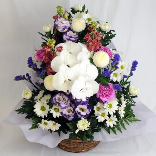 仏花 お供え 法事 法要 仏壇 お彼岸 命日 お盆 供花 生花 胡蝶蘭 お供え花 アレンジメント サイズで選べる 色合いで選べる 花工房エーデルワイス(Lサイズ, おまかせ)