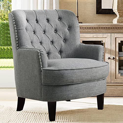 Rosevera Atlas Furniture Reading Arm Living Room Comfy Small Accent Chairs for Bedroom, Standard, Linen Light Gray
