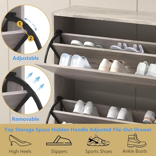 Image of HUANLEGO Grey Shoe Cabinet for Entryway with 3 Flip Drawers, 31.5 inch W | Hidden Shoe Rack for Entryway, Freestanding Shoe Storage for Hallway,, Living Room, Entrance Organizer Closet