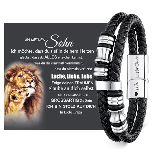 Armband Herren An Meinen Sohn Armband zum 18. Geburtstag - Herren Lederarmband von Papa Geschenke für 16 19 21 Jährigen Jungen Sohn Geschenk von Vater Herrenarmbänder Teenager