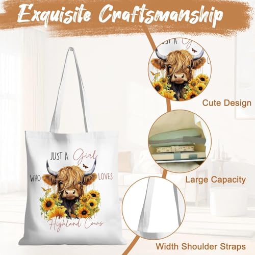 Fakcrkun Highland Cow Gifts, Highland Cow Canvas Tote Bag with Makeup Bag, Large Capacity Shopping Bags for Women Girls School Work Shopping Travel - Image 7
