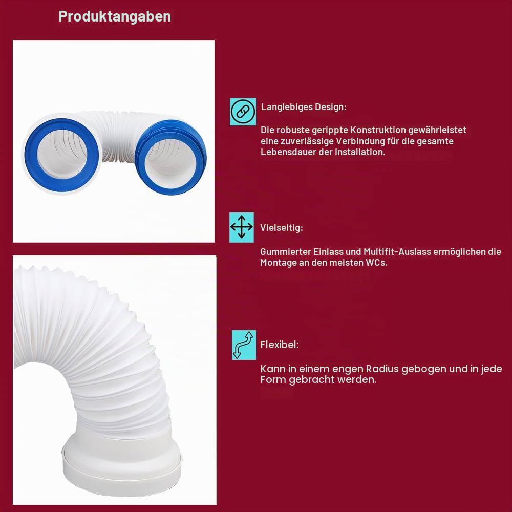 Universeller Toiletten-Abflussrohrverbinder, Ausziehbar 280-650mm, Langlebige, Zuverlässige Dichtung, Flexibler, Austauschbarer Ablaufschlauch Für Viele Toilettenmodelle Oder Komplexe Rohrverläufe Usw