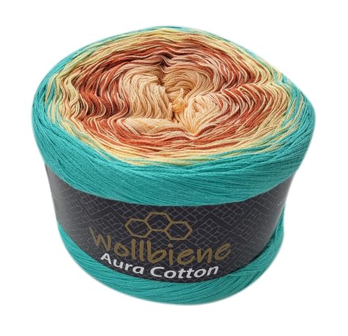 Wollbiene Farbverlaufsgarn 200g 800m 4-fädig Baumwolle Aqua-Rot-Apricot