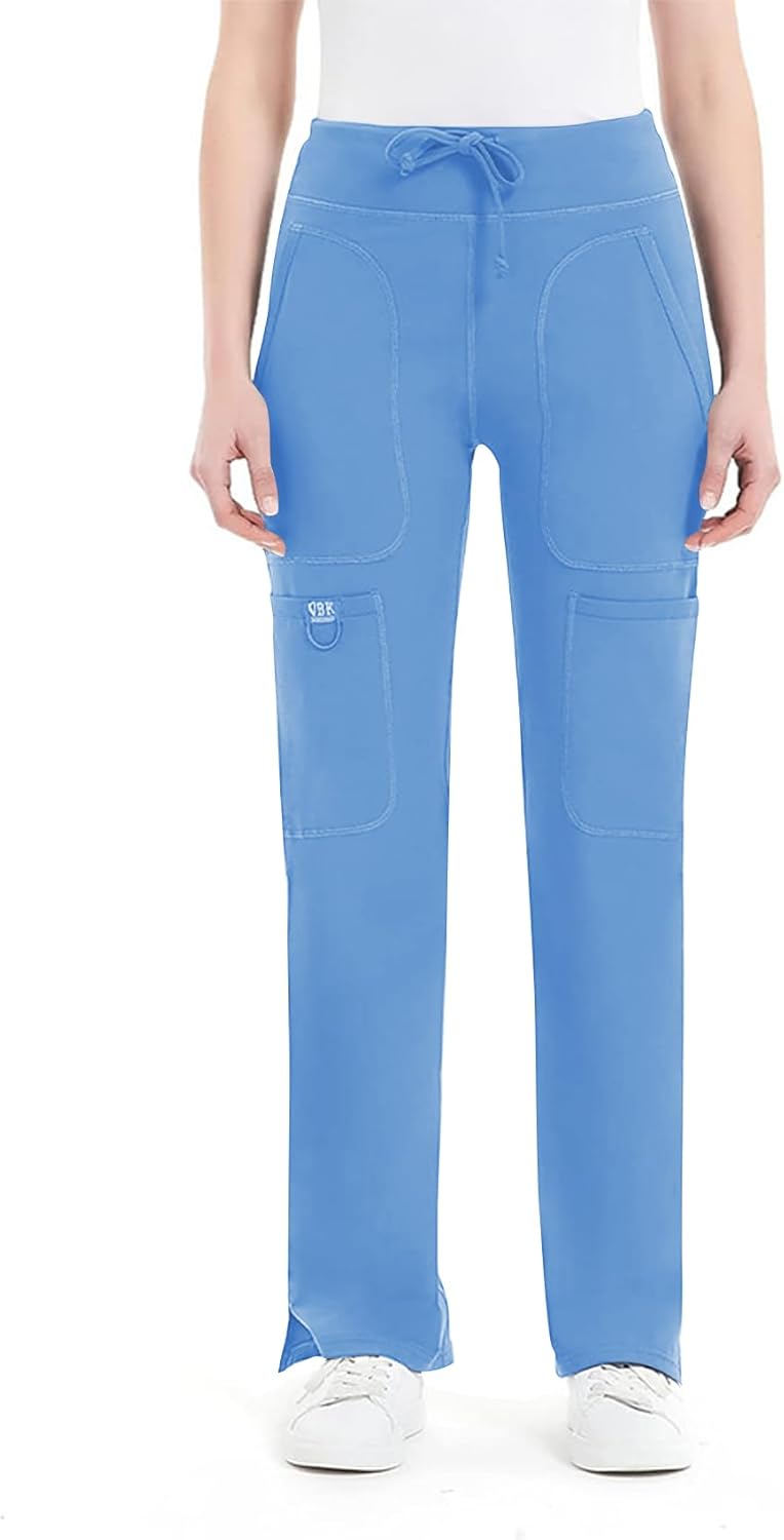 QBK Yoga Scrub Pants Women Mid Rise Yoga Work Pants- Five Pocket Cargo Scrub Pant - Image 3