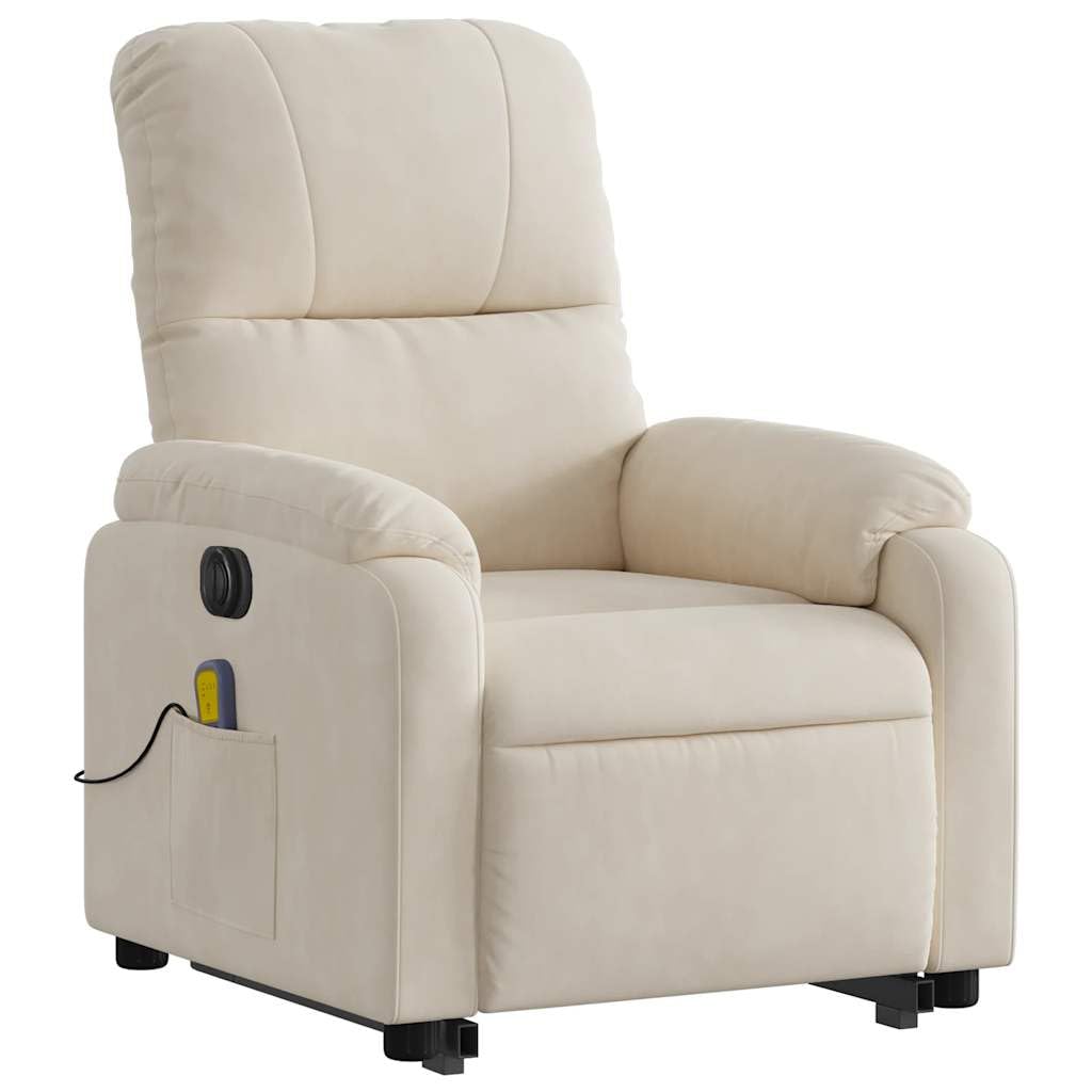 Massagesessel, elektrisch, beige, aus Mikrofaser, mit 6 Vibrationspunkten, Hebe- und Neigungsfunktion 135 Grad, stabiler Rahmen und Tasche
