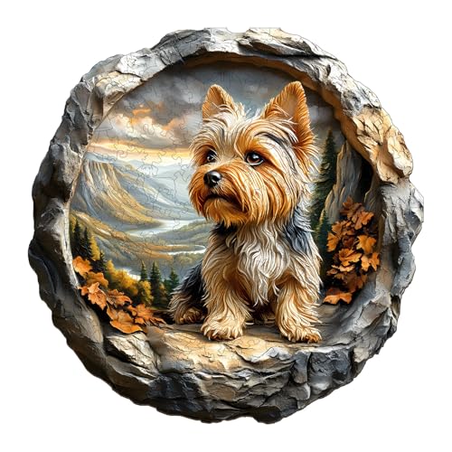 Hakumata Puzle de madera para adultos, perro 3D Yorkshire, 300 piezas, caja de regalo,...