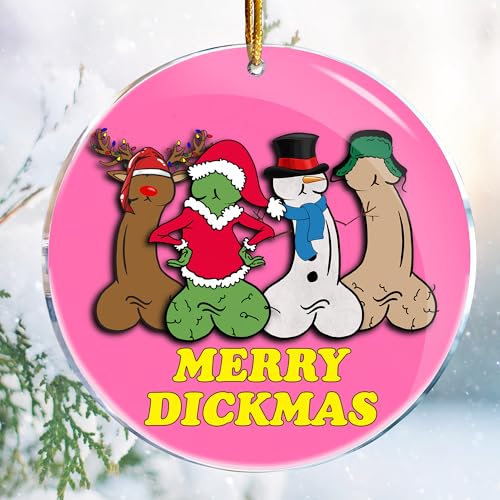 Merry Dickmas - Pink Theme Naughty Dirty Boyfriend Husband Christmas - Funny Christmas Ornaments - Christmas Decorations Gag Gifts - Naughty White Elephant - Stocking Stuffers