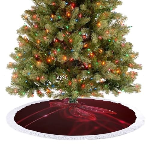 Jupe de sapin de Noël libellule rouge à pompons double couche 122cm - 5