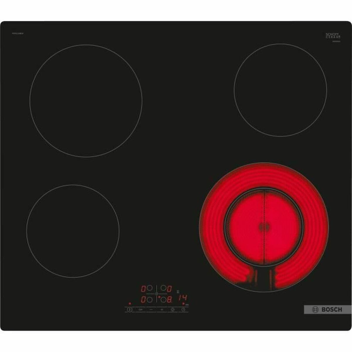 Bosch PKF611BB8E, Série 4, plaque de cuisson vitrocéramique, 4 foyers, 60 cm, Puissance 6600 W, Noir