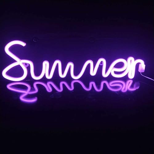 QFFL paneles de luz led inteligentes LED neón signo púrpura y colores cálidos verano luz de neón carga USBbatería pared decorativa noche luz para
