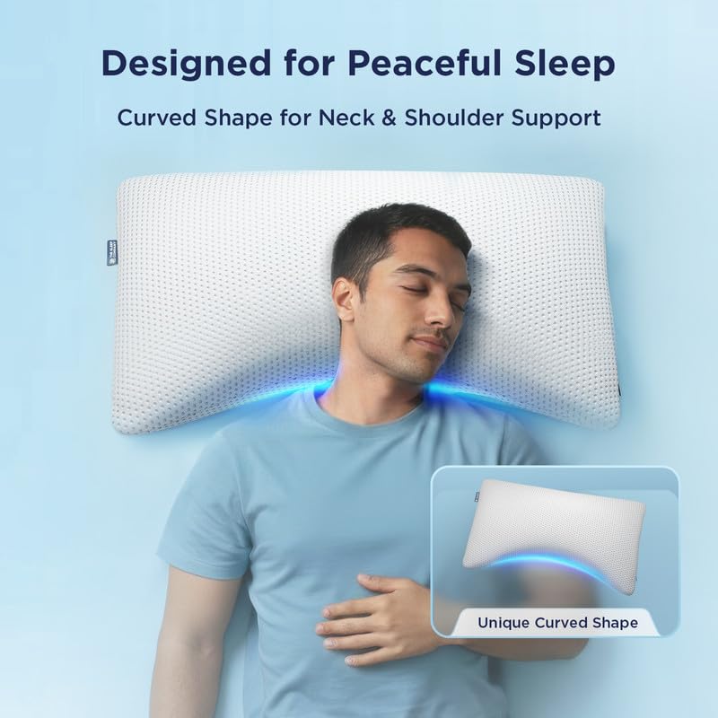 Image of The Sleep Company Smart Neck Comfort Pillow | Patented SmartGRID Technology | Adjustable Firmness | Contour Pillow | Curved Design | Neck & Shoulder Support | Ideal for Back Sleepers
