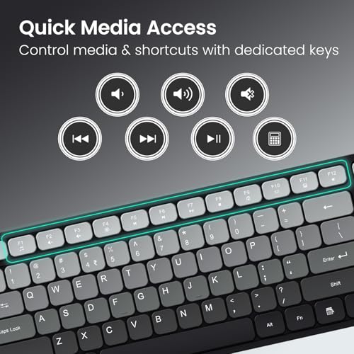 Image of Portronics Key11 Combo Rechargeable Wireless Keyboard and Mouse Set, Bluetooth 5.3&2.4GHz Wireless,Type-C Fast Charging,Gradient Keys, Noiseless Typing, High Precision Mouse, for PC&Laptop(Grey)
