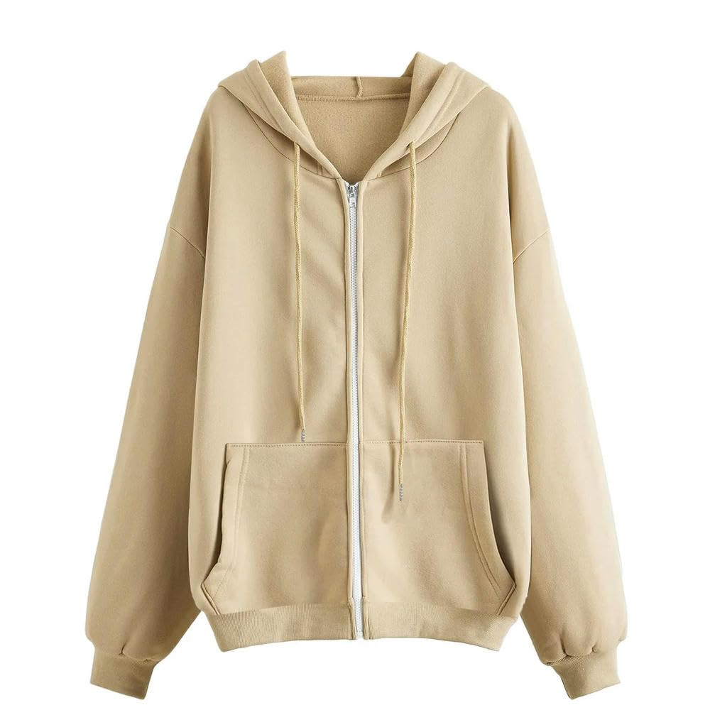 ZBDZSW Damskie Bluzy Z Kapturem Na Zamek Błyskawiczny Casual Jednolity Kolor Oversized Bluza Z Kapturem Jesień Długi Rękaw Bluza Z Kapturem Ubrania Y2K Jesienny Strój