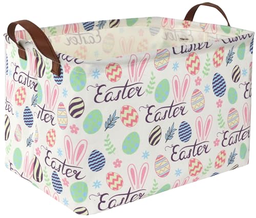 Image of Rectangular Easter baskets , Kids Easter Basket Organizer.Cute Storage Basket with Handles.Boys and Girls,Easter Bunny Eggs Decor,Books,Easter Gifts . (Easter bunny eggs)