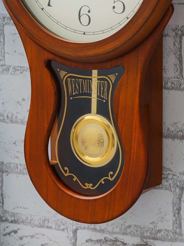 Image of CHRONIKLE Decorative Vertical Musical Wooden English Numbers Pendulum Chime Wall Clock for Living Room Home Decorations Office Gifts (Size: 28 x 8 x 55 CM | Weight: 2090 Gram | Color: Brown)