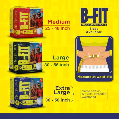 Image of B-Fit Regular Adult Diaper XL Size Pants | 30 Count (Extra Large) | Waist 30-56 inch | Unisex | Leakproof | Even Absorption | Long Protection hours | Brief-Like Fit & Soft Elastic Waist
