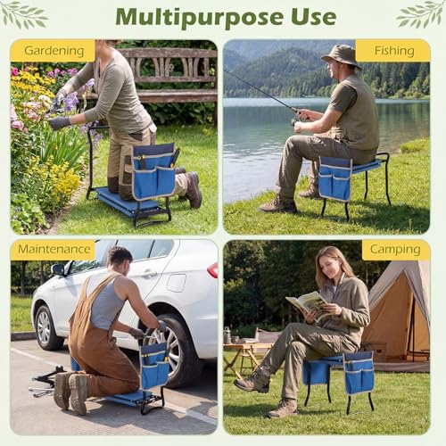 Image of 2-in-1 Garden Kneeler and Seat, Folding Garden Seat w /EVA Foam Kneeling Pad & Removable Tools Pouch, Sturdy Steel Frame, No Assembly, Portable Heavy Duty Garden Stool for Women Men Seniors
