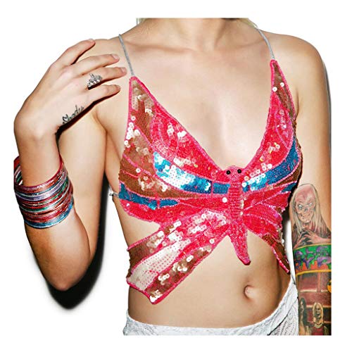 MUNAFIE Butterfly Bra Top Sequin Embroidery Crop Tank Top Belly Dance Halter Bandage Tribal Costumes Carnival Outfit #5