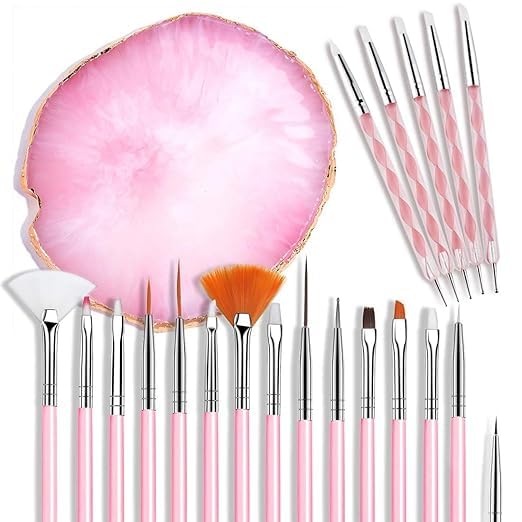 Nail Art Brushes Set, Resin Nail Art Painting Mixed Color Palette 2 Way Acrylic Silicone Carving Pen Dotting Pen Tool Manicure Kit DIY Brush Makeup Display Board for Home Salon-image-40
