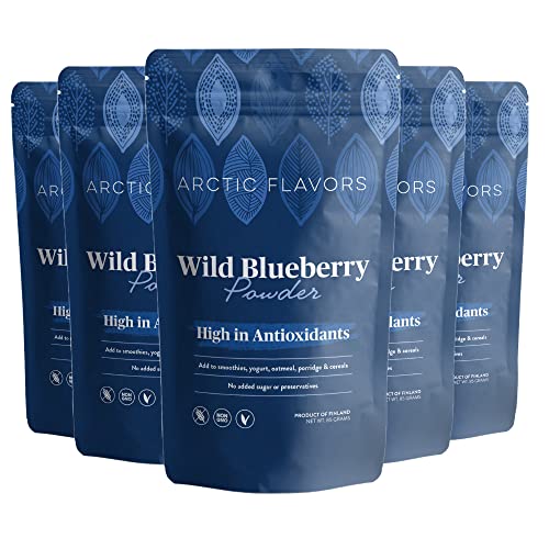 Arctic Flavors polvo de arándanos silvestres, liofilizado, alto en antioxidantes, totalmente natural, 100% arándanos enteros de origen sostenible de los bosques árticos de Finlandia, 425 g (pq. de 5)