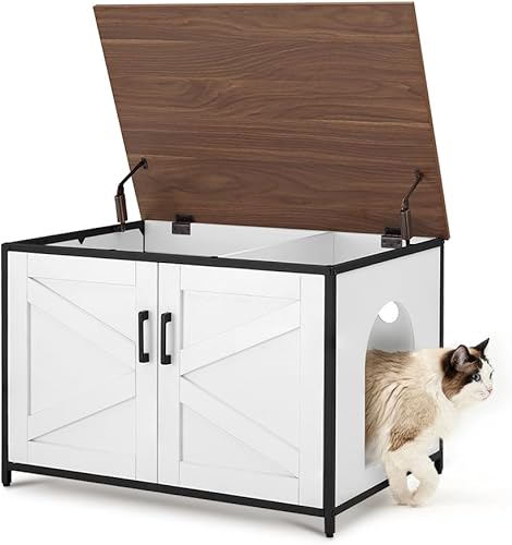 Vista 79 de unipaws – Banco de almacenamiento y orinal para gatos, cubierta de caja de arena con estructura de madera resistente, almacenamiento amplio, fácil