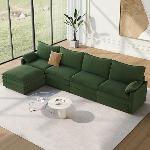 Image of Vesgantti 142 inch Cloud Couch Sectional Modular Sofa, Comfy Sectional Couch with Ottoman Deep Seat Chenille L Shaped Sofa, Modular Couches for Living Room, Bedroom and Apartment, Green