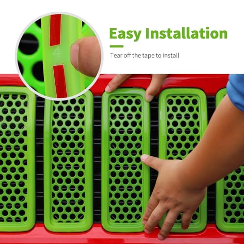 Image of Front Grill Insert Mesh Grille Inserts Cover Kit 7Pcs Compatible with 2024-2025+ Jeep Wrangler JL JLU & Gladiator JT Exterior Accessories (Green)