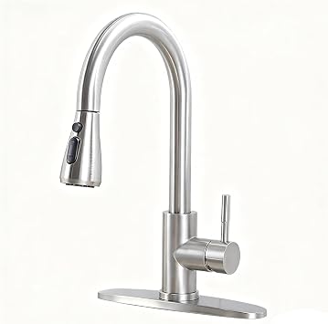 VCCUCINE Kitchen Faucet with Pull Out Sprayer, Brushed Nickel Faucet for Kitchen Sink, Small High Arc, Pull Out Single Handle Stainless Steel Kitchen Sink Faucet