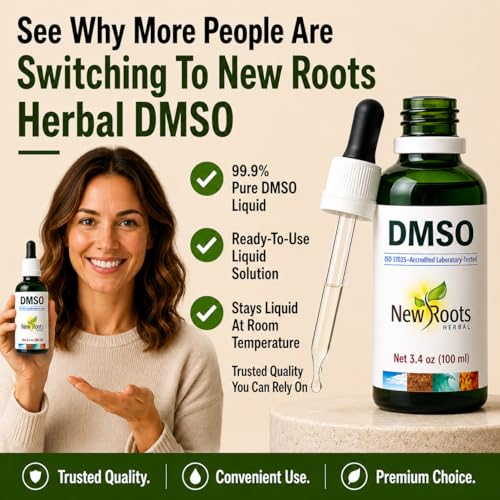 Image of NEW ROOTS HERBAL DMSO Liquid 99.9 with Dropper (3.4 oz) Dimethyl Sulfoxide (100ml) | DMSO Drops Low Odor | DMSO Liquid Tincture with Pipette, Fast-Drying Formula