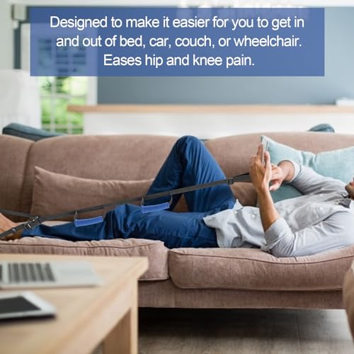 leg lifter 40-52 inch long leg lifter for after hip replacement knee surgery elderly adjustable foot loop padded handles leg lifter strap mobility aids for getting legs in and out of bed