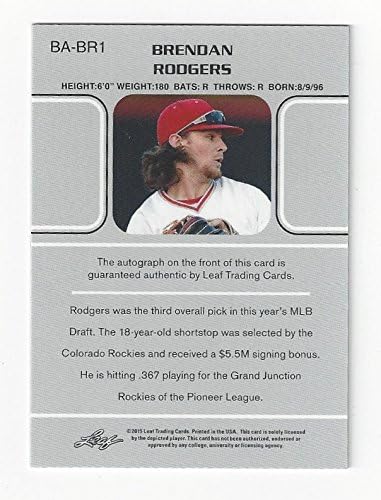 Brendan Rogers Autographed "Metal Auto Silver" Collectible Baseball Card - 2015 Leaf 25th Baseball Card #BA-BR1 (Colorado Rockies) Free Shipping