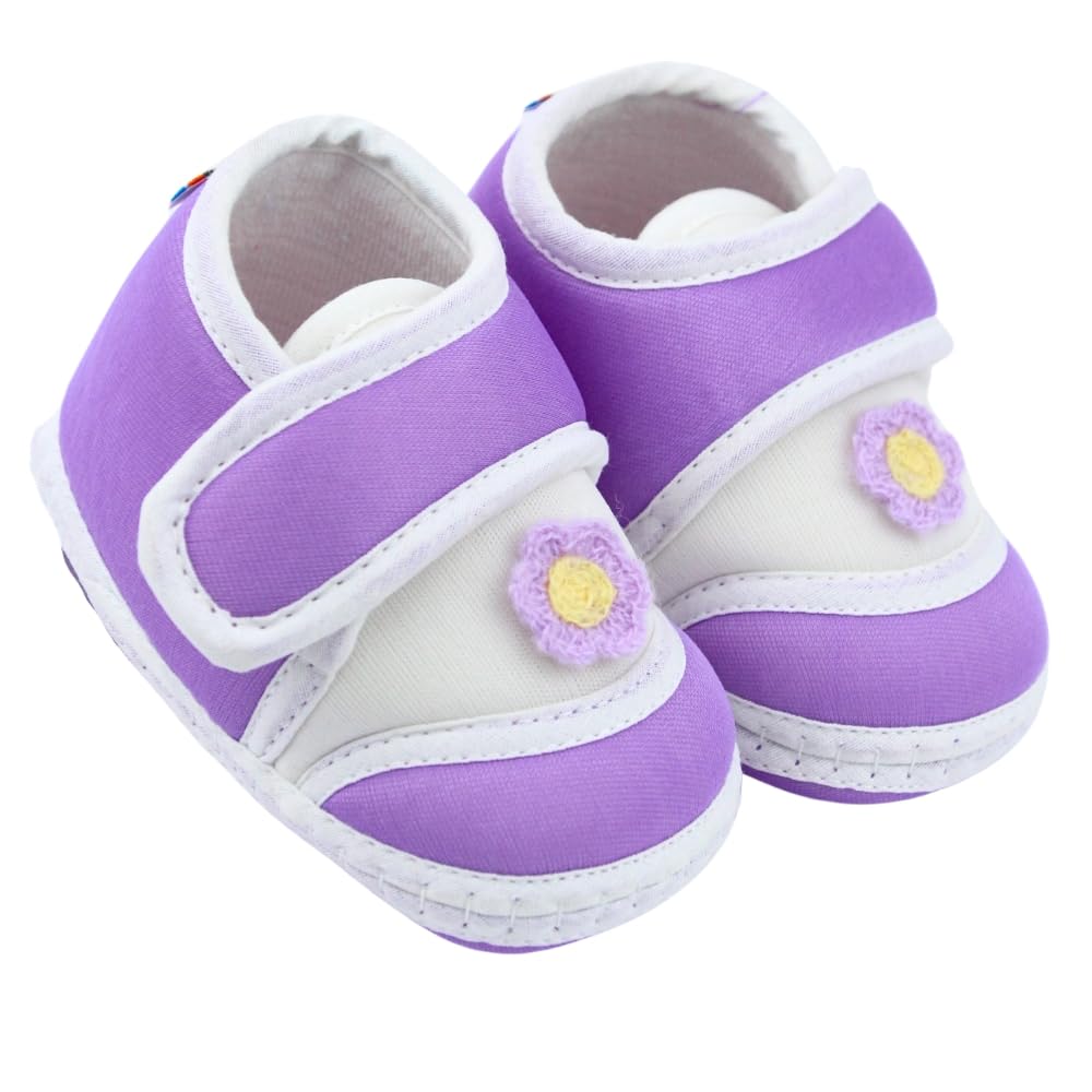 6 To 12 Months Baby Boys & Baby Girls Cotton Floral Purple Hook & Loop Booties-BT5381-image-7