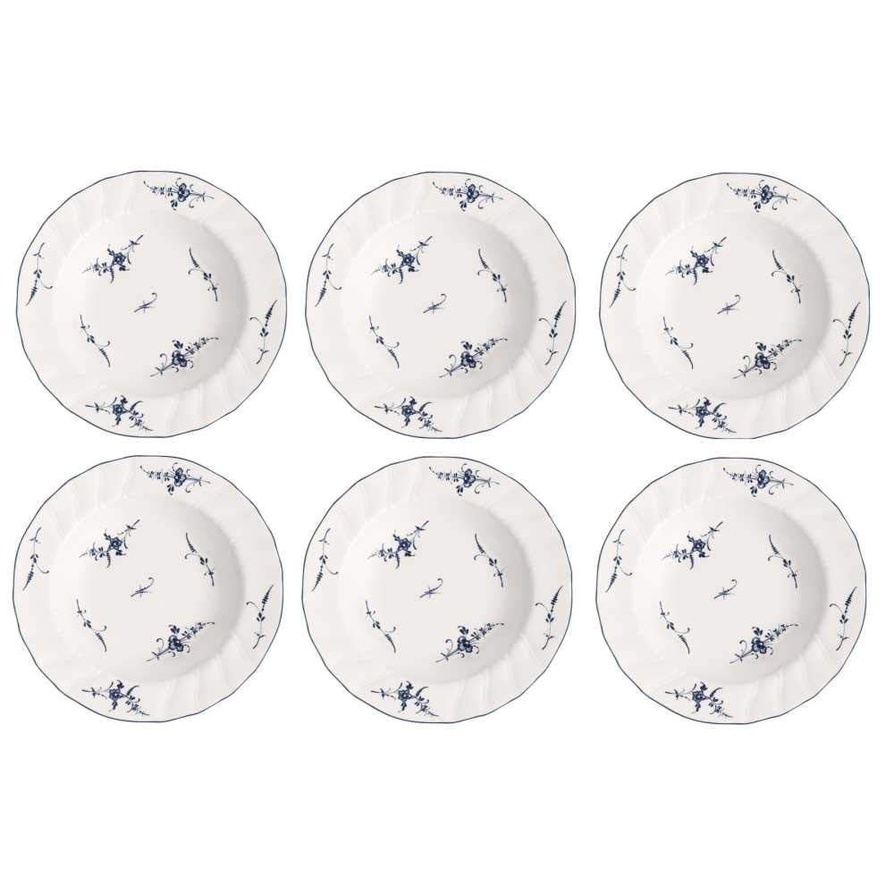 Villeroy & Boch Vieux Luxembourg - Juego de platos hondos (6 unidades, 23 cm, porcelana), color blanco y azul