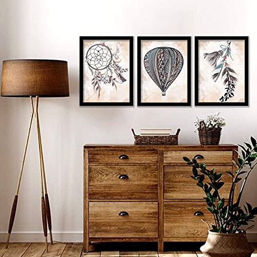 Image of kotart Wall Decor Framed Paintings for Living Room Office Bedroom Home Decor - Bohemian Art Wall Paintings with Frame Set of 3 (Art 1, 19x25 inch)