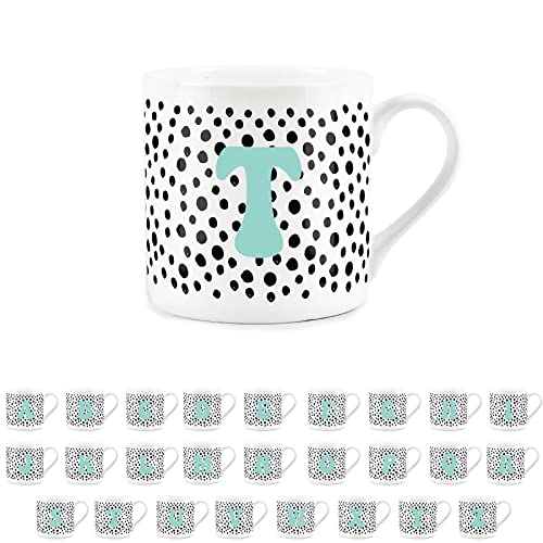 Purely Home Letter Initial Personalised Mugs - Spotty Alphabet Bone China Coffee/Tea Cups (T)