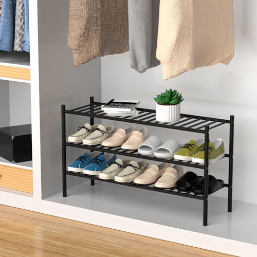ROMGUAR CRAFT 3-Tier Bamboo Long Shoe Rack, Free Standing Wood Shoe Shelf Storage Organizer for Closet Entryway Stackable 35"x11"x20" (Black) by ROMGUAR CRAFT - Image 3
