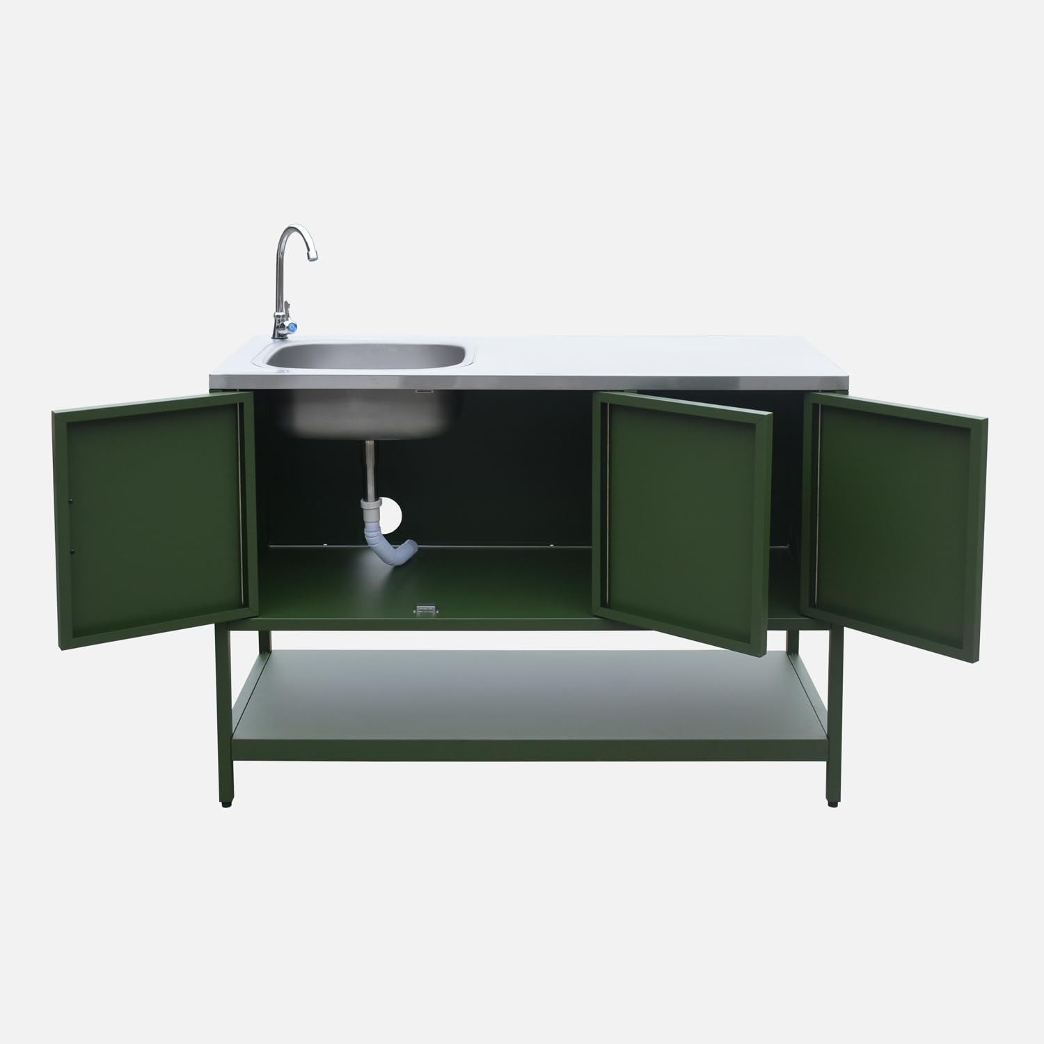 Cucina da esterno modulare in acciaio con lavandino, 120cm, Naxos, Verde, 120x51x112.5 cm