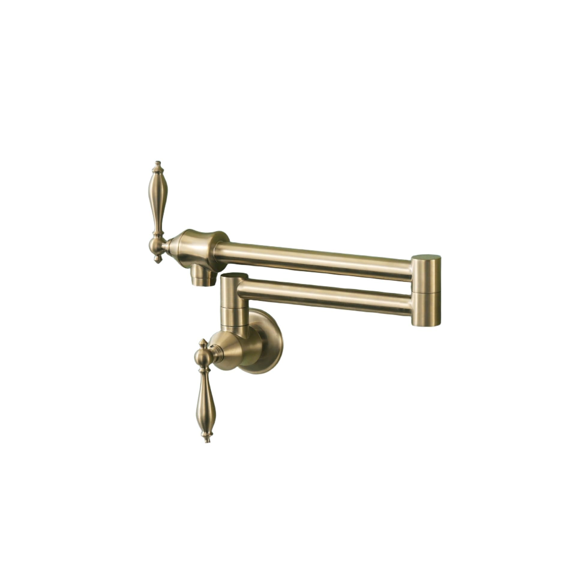 Robinet de cuisine mural laiton doré brossé eau froide bras extensible double commande