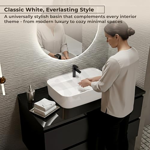 Image of Plantex Ceramic Washbasin /Tabletop Wash Basin with 10 Years Glaze Warranty by Plantex /Wash Basin for Bathroom /Home /Office /Hotels (White - 24 x 15.5 x 6 Inch)