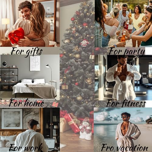 visesunny Men's Bathrobes Lightweight Pajama Shawl Robes V-neck Sleepwear with Tie Belt Nightgown Plus Size M-XL4