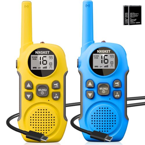 NXGKET Walkie Talkies for Kids Adults Long Range, 2 Pack Rechargeable Walky Talky with Built-In Li-Ion Battery,16 Channels Radio with USB Type-C Cable,VOX for Boys Girls Outdoor Camping Hiking option