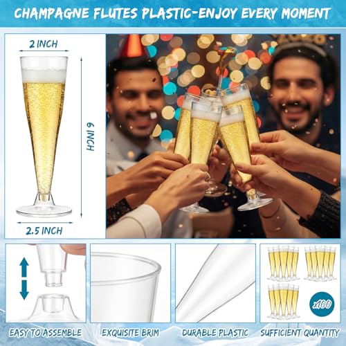 meekoo 104 Pcs Ice Buckets for Parties Set, 2 Pack 5.5l Clear Beverage Tub, 100 Pack 4.5oz Plastic Champagne Flutes, 2 Ice Scoops, Mimosa Bar Drink Supplies for Beer Wine Champagne Juice(Clear) by meekoo - Used condition - Image 3