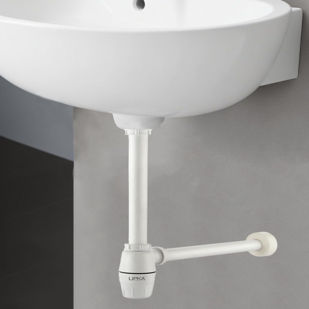 Lipka ABS Bottle Trap for Washbasins | Matte Finish Bottle Trap with Wall Flange and 12 Inches Pipe | Round | Ivory 3